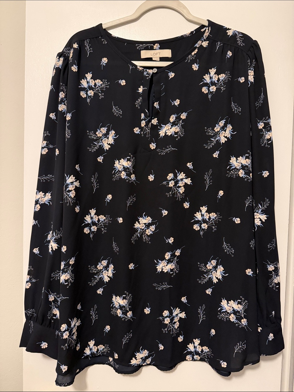 LOFT Navy Floral Long Sleeve Blouse